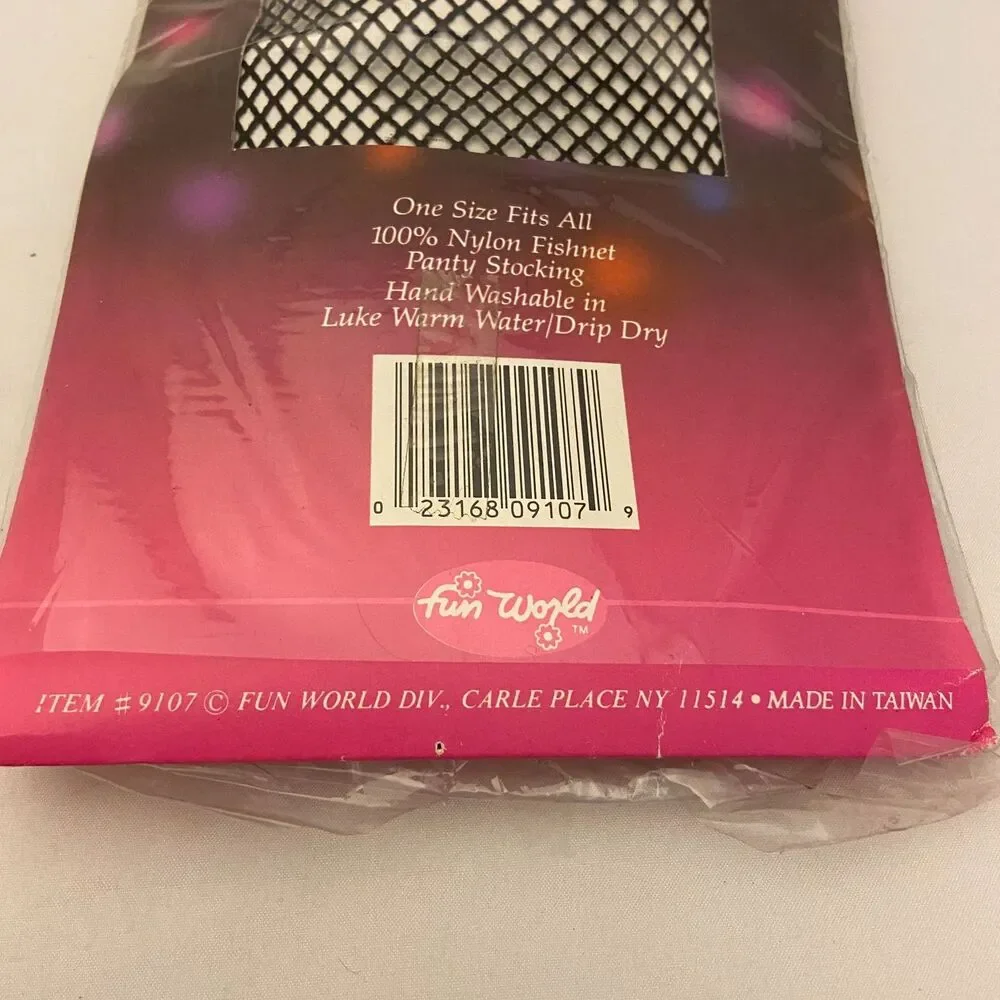 #6264 Its Fun Tyme Fishnet Pantyhose Black NOS One Size